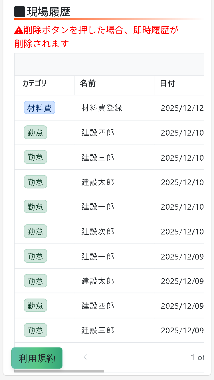 現場メモ共有 スマホ画面