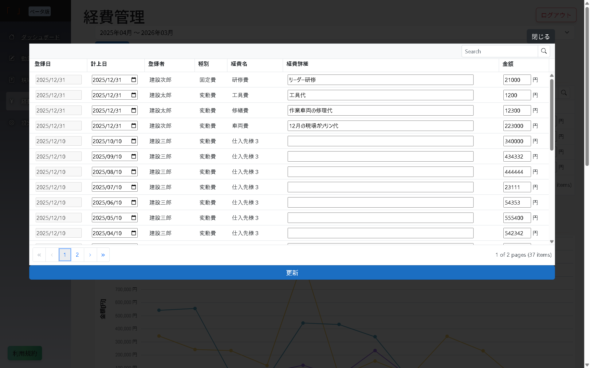 経費管理 詳細 PC画面